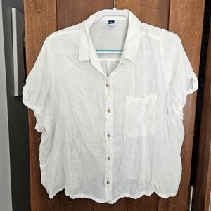 Old Navy White Short-Sleeve Gauze Button-Down Shirt